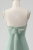 Spaghetti Straps Grey Green Mermaid Corset Bridesmaid Dress with Slit