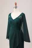 Glitter Dark Green Mermaid Chiffon Long Sleeves Mother of Bride Dress