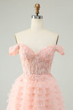 Blush A Line Off The Shoulder Corset Short Tulle Homecoming Dress