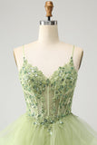 Light Green A-Line Tulle Tiered Homecoming Dress with Appliques