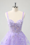 Lilac A-Line Corset Embroidered Homecoming Dress with Sequins