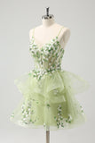 Light Green A-Line Applique Short Homecoming Dress with Ruffles