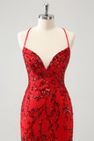 Sparkly Floral Red Tight Short Homecoming Dress with Sequins