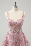 Blush A-Line Spaghetti Straps Short Corset Homecoming Dress with Beading