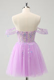 A Line Lilac Off the Shoulder Sequined Homecoming Dress