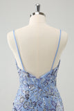 Grey Blue Spaghetti Straps Sequined Tight Homecoming Dress