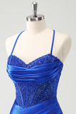 Sparkly Royal Blue Tight Corset Short Homecoming Dress with Lace Up Back