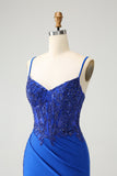 Sparkly Royal Blue Spaghetti Straps Tight Homecoming Dress with Beading