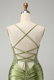 Sparkly Light Green Tight Spaghetti Straps Homecoming Dress with Appliques