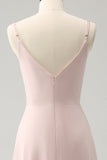 Pink Spaghetti Straps Cowl Neck Chiffon Bridesmaid Dress