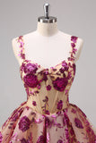 Sparkly Fuchsia A Line Corset Long Homecoming Dress with Sequins