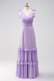 Lilac Chiffon A-Line Ruched Bridesmaid Dress with Ruffles