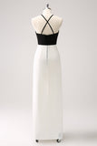 Black White Sheath Spaghetti Straps Long Ball Dress With Front Split