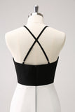 Black White Sheath Spaghetti Straps Long Ball Dress With Front Split