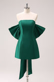 Dark Green Strapless A Line Short Homecoming Dress with Bow