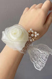 Champagne Pearl Prom Wrist Corsage with Lace Ribbon