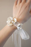 White Ceramic Petal Wrist Corsage with Pearls