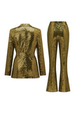 Sparkly Green Sequins Notched Lapel Women Suits with Belt