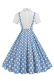 Blue Peter Pan Collar Polka Dots Straps Overall Vintage Dress