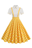 Blue Peter Pan Collar Polka Dots Straps Overall Vintage Dress