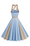 A Line Blue Halter Vintage 1950s Dress