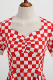 A Line Red Plaid Vintage 1950s Dress with Short Sleeves