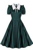 Vertical Striped Lapel Neck Halloween Costume 1950s Dress