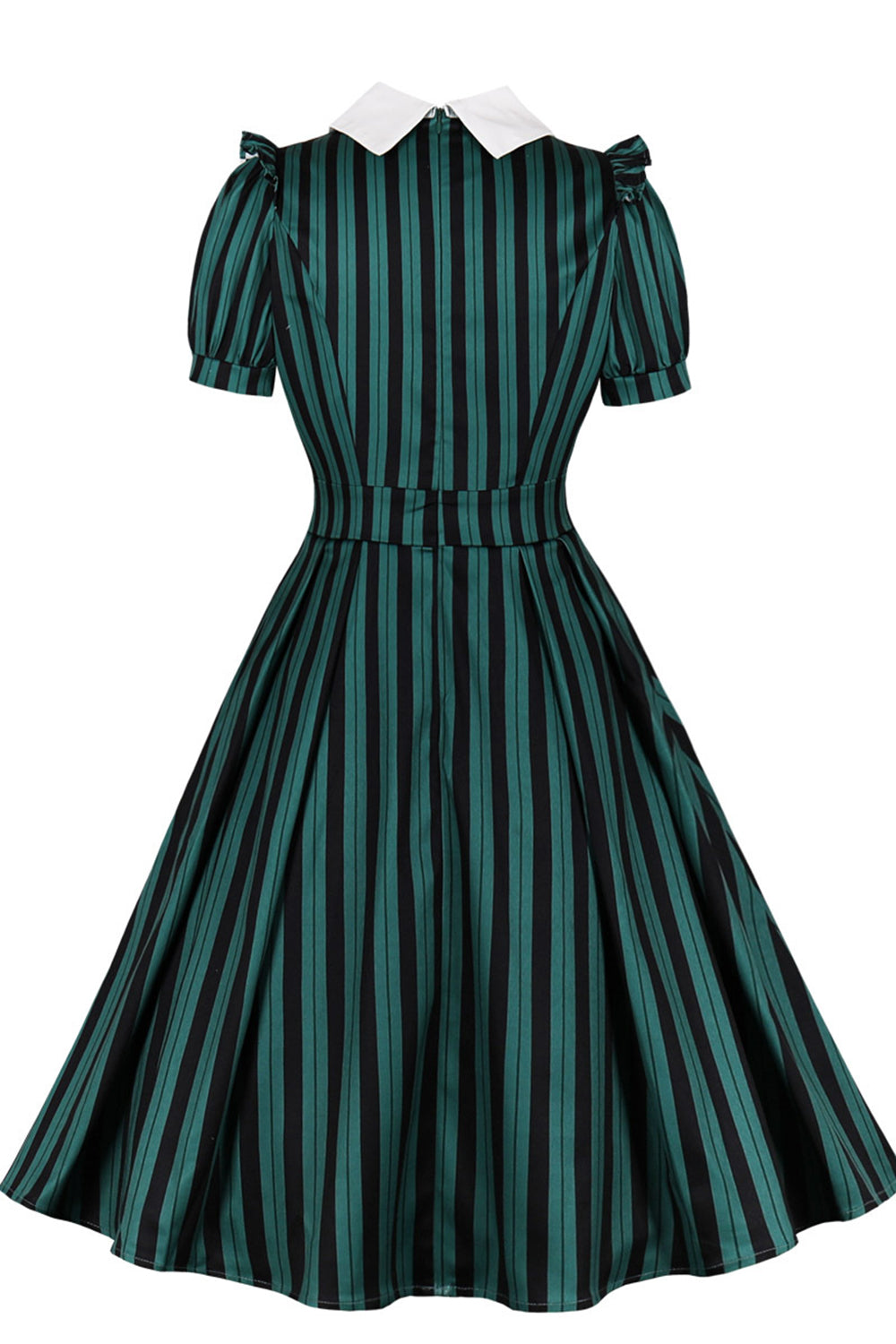 Zapaka Women Dark Green 1950s Dress Vertical Striped Lapel Neck Vintage Dress ZAPAKA NZ Zapaka Women Dark Green 1950s Dress Vertical Striped Lapel Neck Vintage Dress ZAPAKA NZ