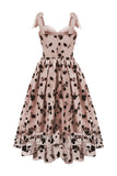 A-Line Blush Pin Up Vintage Dress with Flower Printed