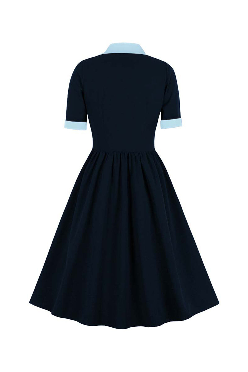 Zapaka Women Navy Vintage Dresses with Short Sleeves A-Line Retro Button Up 1950s Dress ZAPAKA NZ Zapaka Women Navy Vintage Dresses with Short Sleeves A-Line Retro Button Up 1950s Dress ZAPAKA NZ