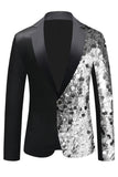 Sparkly Black Sequins Notched Lapel Men's Blazer