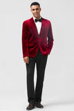 Burgundy Notched Lapel Velvet Single Breasted Men's Blazer