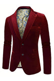 Burgundy Velvet Single Breasted Men's Blazer