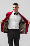 Burgundy Notched Lapel Velvet Single Breasted Men's Blazer