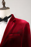 Notched Lapel Burgundy Velvet Single Breasted Men's Prom Blazer