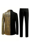 Sparkly Black Golden 2 Pieces One Button Notched Lapel Men's Prom Suit