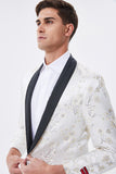 Sparkly White Floral Embroidered Shawl Lapel Men's Blazer