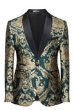 Dark Green Men's Prom Blazer with Embroidery