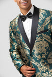 Dark Green One Button Jacquard Men's Prom Blazer with Shawl Lapel