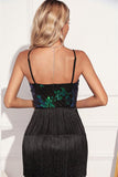 Sparkly Green Black Fringed Sequins Short Cocktail Dress