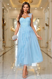 Sky Blue A Line Corset One Shoulder Ball Dress