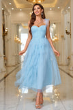 Sky Blue A Line Corset One Shoulder Ball Dress