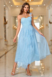 Sky Blue A Line Corset One Shoulder Ball Dress