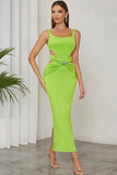 Green Mermaid Square Neck Hollow Out Pleated Long Formal Party Dress