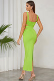 Green Mermaid Square Neck Hollow Out Pleated Long Formal Party Dress