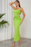 Green Mermaid Square Neck Hollow Out Pleated Long Formal Party Dress