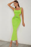 Green Mermaid Square Neck Hollow Out Pleated Long Formal Party Dress