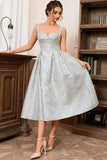 Light Blue A Line Sweetheart Spaghetti Straps Long Ball Dress