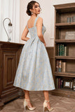 Light Blue A Line Sweetheart Spaghetti Straps Long Ball Dress