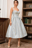 Light Blue A Line Sweetheart Spaghetti Straps Long Ball Dress